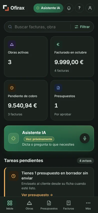 El Inicio en el móvil, en modo oscuro.